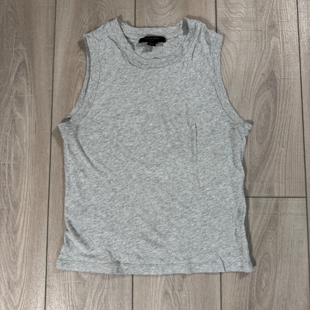 AllSaints Muscle Tank Top Women Small Grey Cotton Crew Neck Sleeveless Tee